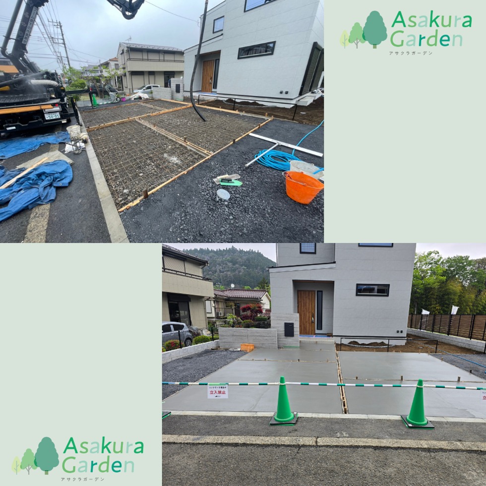 大きな土間車ときれいに仕上がった土間コンクリート